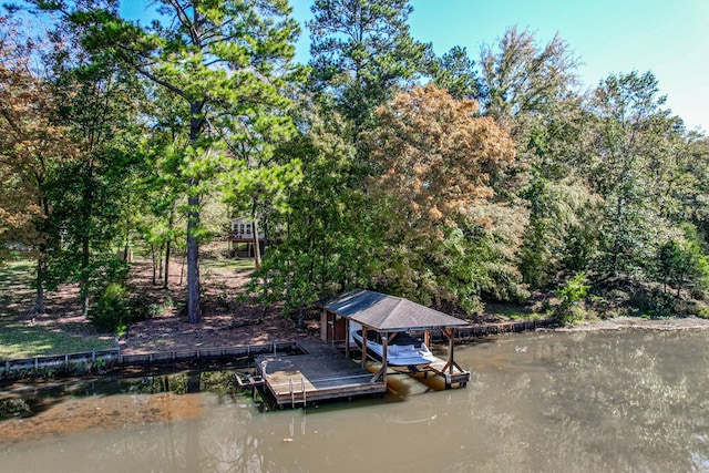 view of dock with a water view