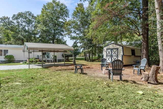 view of yard with a storage shed