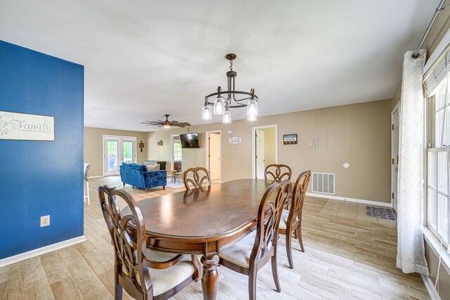 154 Old Plantation Trl, Milledgeville, GA 31061 - dining space featuring light wood-style floors, baseboards, and a ceiling fan