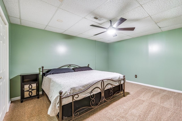 154 Old Plantation Trl, Milledgeville, GA 31061 - bedroom featuring carpet, a paneled ceiling, a ceiling fan, and baseboards