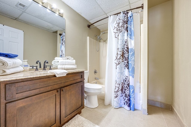 154 Old Plantation Trl, Milledgeville, GA 31061 - full bathroom featuring a drop ceiling, tile patterned flooring, toilet, shower / tub combo, and vanity