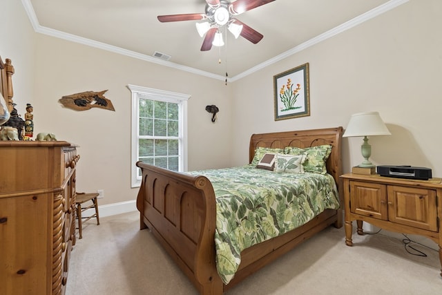 411 Rockville Rd, Eatonton, GA 31024 - bedroom featuring light carpet, crown molding, and ceiling fan