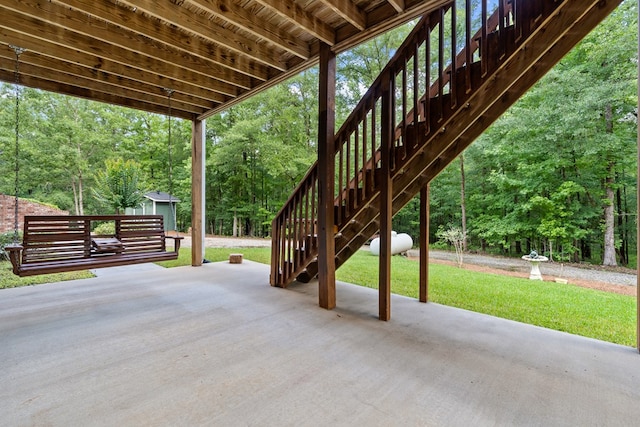 411 Rockville Rd, Eatonton, GA 31024 - view of patio / terrace with stairway and a wooded view