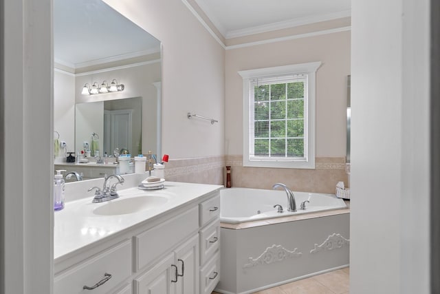 411 Rockville Rd, Eatonton, GA 31024 - full bath featuring vanity, ornamental molding, a bath, and tile patterned flooring