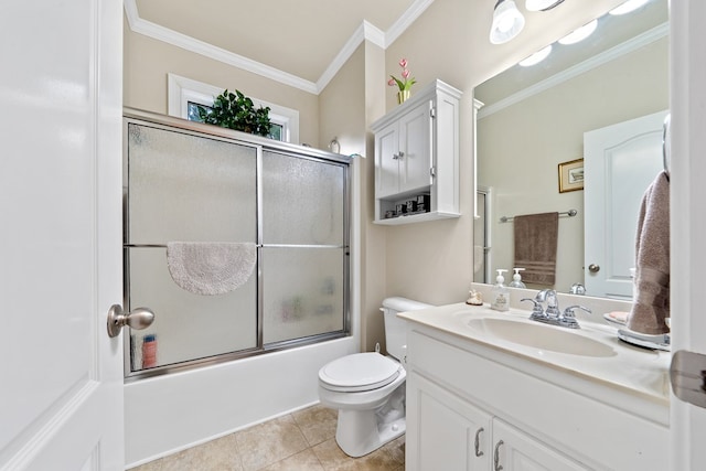 411 Rockville Rd, Eatonton, GA 31024 - bathroom with crown molding, vanity, combined bath / shower with glass door, and tile patterned floors