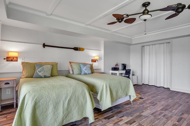 bedroom featuring ceiling fan and hardwood / wood-style floors