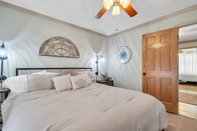 bedroom with carpet flooring and ceiling fan