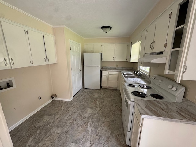 2275 Leo Ct, Milledgeville, GA 31061 - kitchen featuring white appliances, under cabinet range hood, a sink, baseboards, and light countertops
