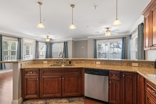 222 Sheffield Dr Unit E-5, Sparta, GA 31087 - kitchen with dishwasher, a sink, a ceiling fan, and hanging light fixtures