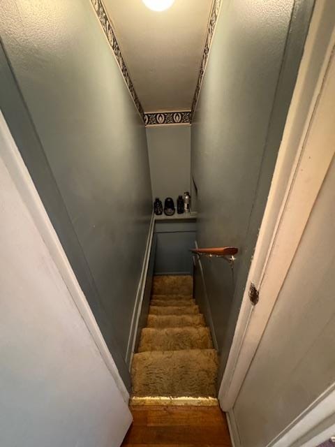 staircase featuring hardwood / wood-style flooring