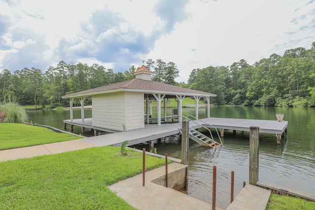 dock area featuring a yard and a water view