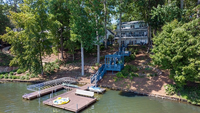 view of dock with a water view