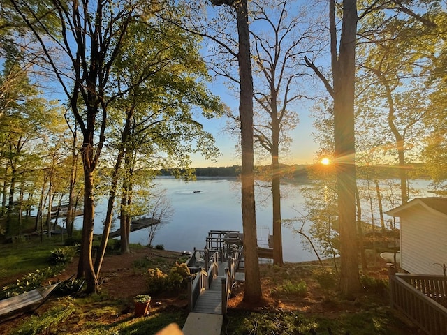 view of dock featuring a water view