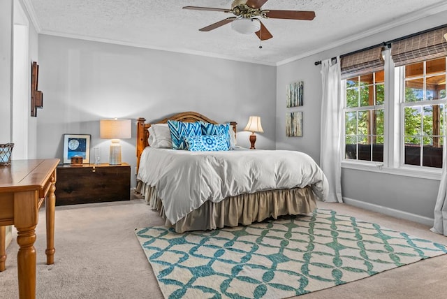 126A N Little River Run, Eatonton, GA 31024 - bedroom featuring carpet flooring, ornamental molding, a textured ceiling, and ceiling fan