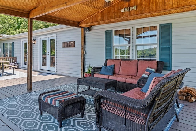 126A N Little River Run, Eatonton, GA 31024 - wooden deck with french doors and an outdoor hangout area