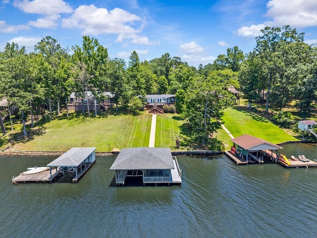 126A N Little River Run, Eatonton, GA 31024 - dock area featuring boat lift and a water view