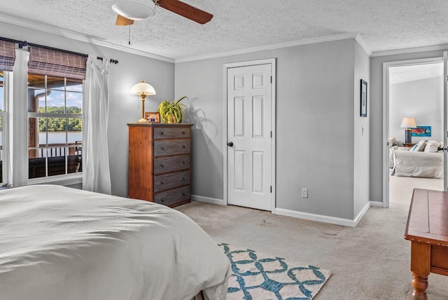 126A N Little River Run, Eatonton, GA 31024 - bedroom with carpet, crown molding, a textured ceiling, and ceiling fan