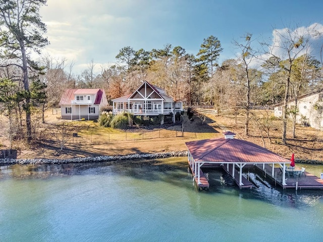 view of dock with a water view