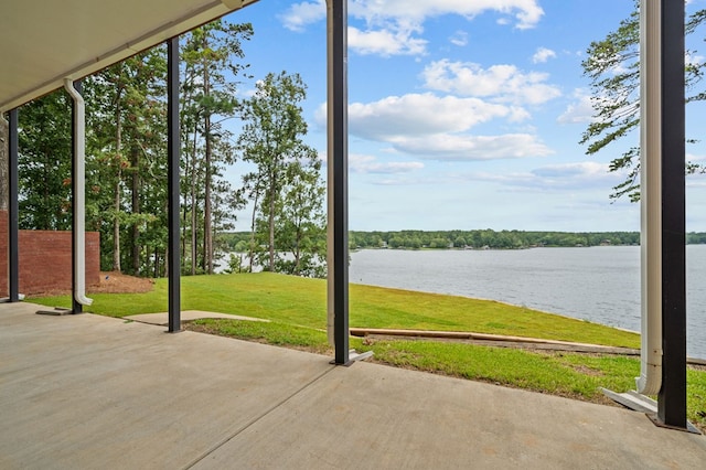 view of patio / terrace with a water view