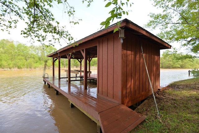 view of dock with a water view