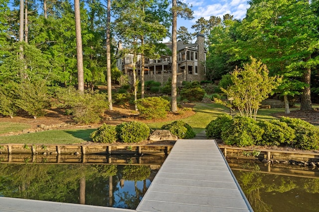 view of dock with a water view