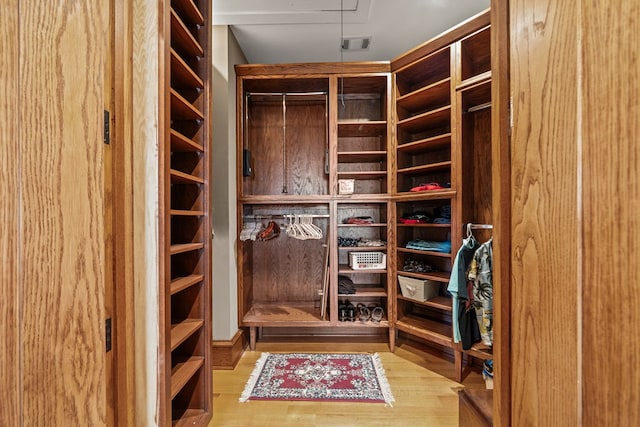 walk in closet with hardwood / wood-style flooring