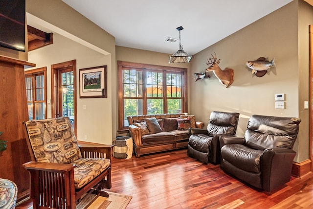 living room with hardwood / wood-style flooring