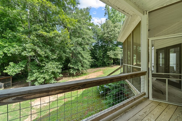 793 Greene Settlement Rd, Gray, GA 31032 - wooden terrace featuring a lawn and a sunroom