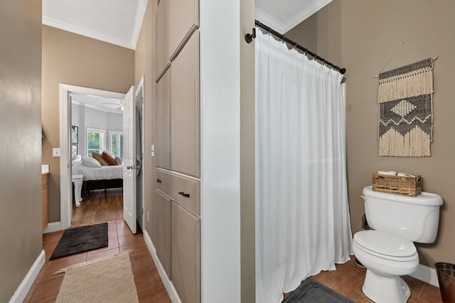 793 Greene Settlement Rd, Gray, GA 31032 - bathroom featuring crown molding, tile patterned floors, connected bathroom, and curtained shower