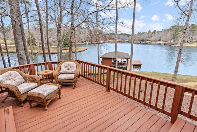 deck with a water view