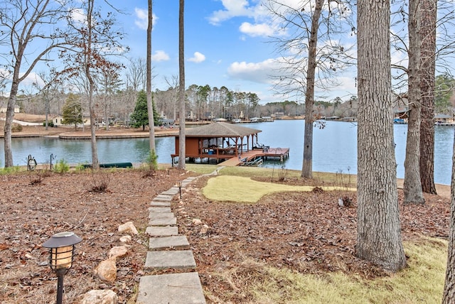 view of dock with a water view