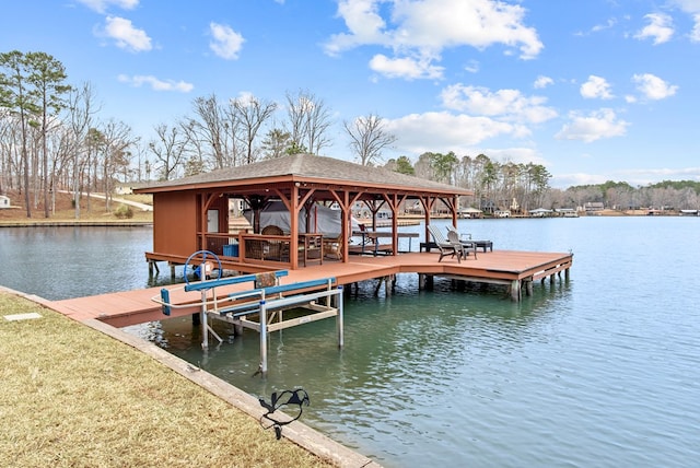 dock area with a water view