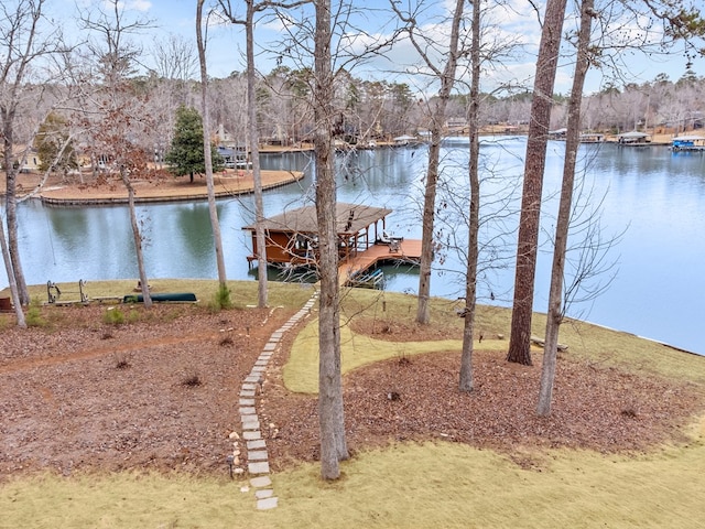 exterior space with a water view