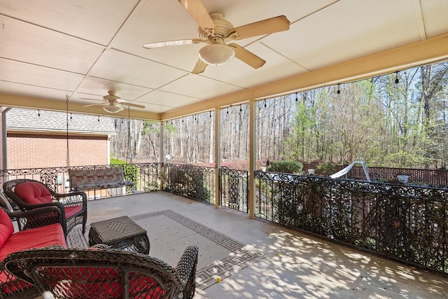 220 Oconnor Dr, Milledgeville, GA 31061 - sunroom featuring ceiling fan and an outdoor living space