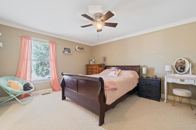 220 Oconnor Dr, Milledgeville, GA 31061 - bedroom with baseboards, crown molding, carpet flooring, and ceiling fan