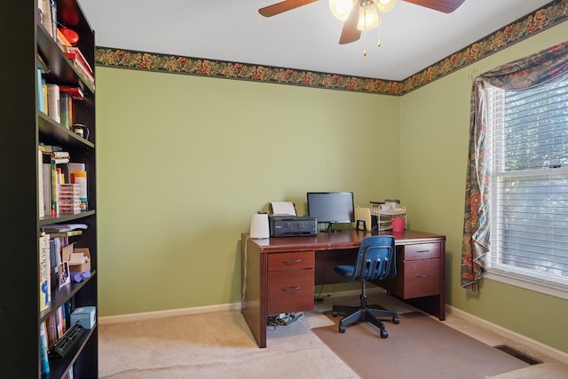 220 Oconnor Dr, Milledgeville, GA 31061 - home office featuring a ceiling fan, baseboards, and carpet