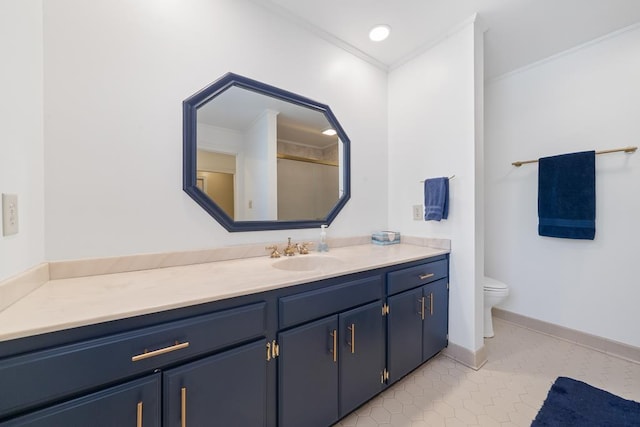 220 Oconnor Dr, Milledgeville, GA 31061 - full bath with vanity, ornamental molding, toilet, tile patterned floors, and baseboards