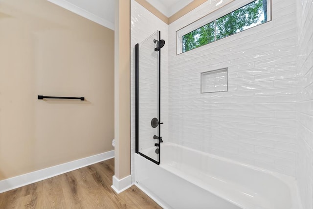 172 Southshore Rd, Eatonton, GA 31024 - full bathroom featuring wood finished floors, shower / bath combination, and ornamental molding