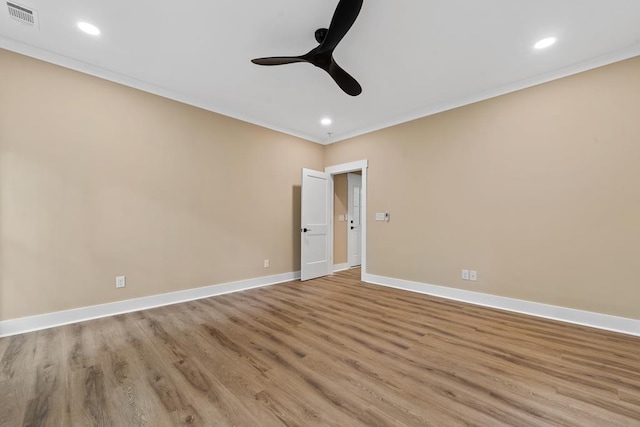 172 Southshore Rd, Eatonton, GA 31024 - spare room with ornamental molding, ceiling fan, wood finished floors, and recessed lighting