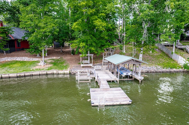 dock area with a water view