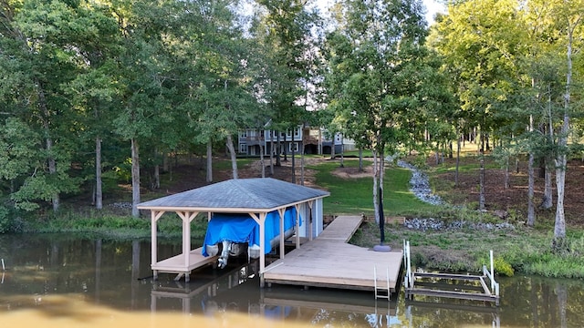 dock area featuring a water view