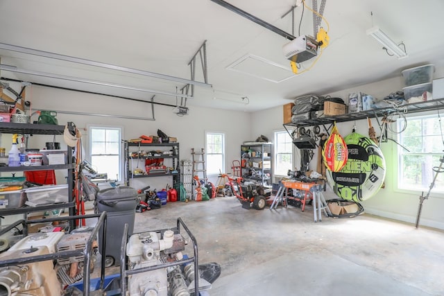 garage with a garage door opener