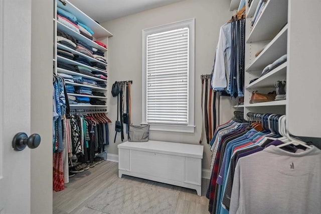 spacious closet featuring light wood-type flooring