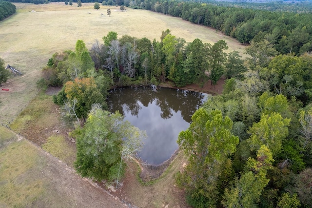 bird's eye view featuring a rural view and a water view