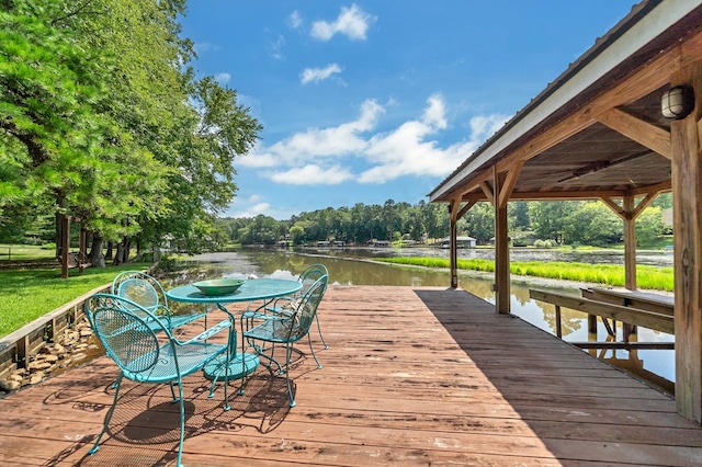 view of dock with a water view