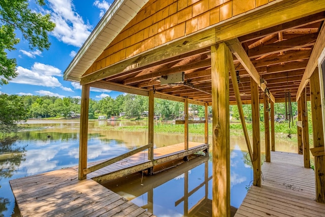 dock area with a water view