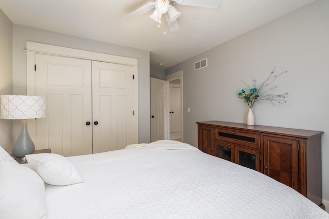 bedroom with a closet and ceiling fan