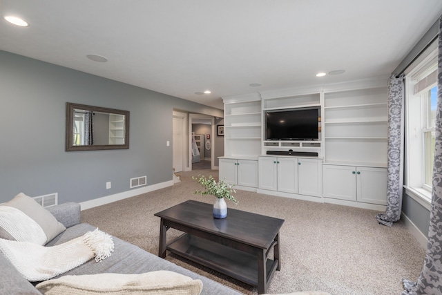 living room with carpet flooring