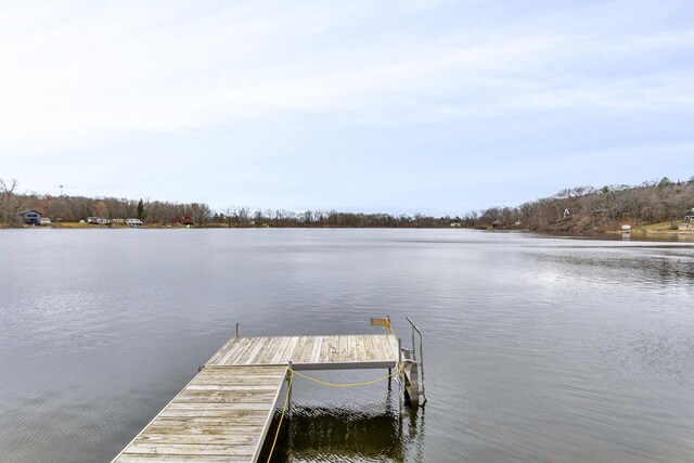 view of dock with a water view