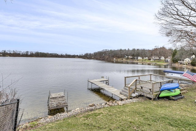 view of dock with a water view